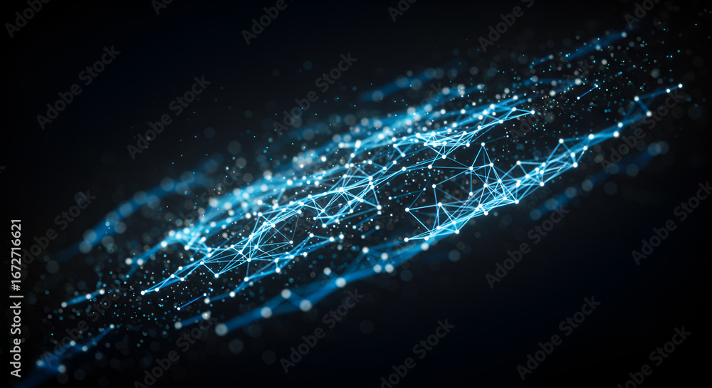 Poster abstract technology background with connecting dots and lines in blue color