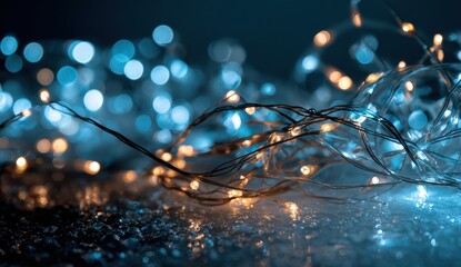 Festive string lights bokeh on a dark background