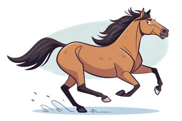 Cartoon style flat color horse running, transparent background