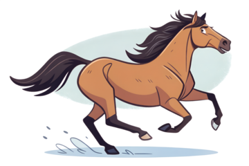 Cartoon style flat color horse running, transparent background