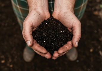 Rich soil held in cupped hands, perfect for gardening. Generative Ai
