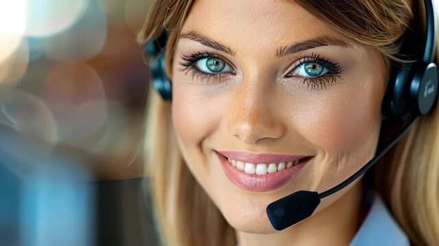 Smiling Support Specialist: A close-up captures the radiant smile of a support specialist, headphones in place, ready to offer assistance and support.