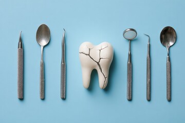 Dental tools and a cracked tooth