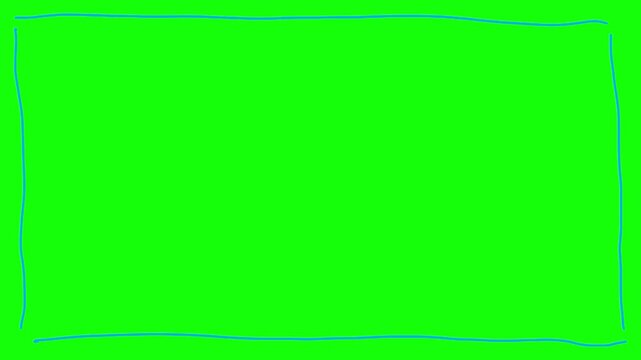 Hand-drawn blue square frame animation on green screen