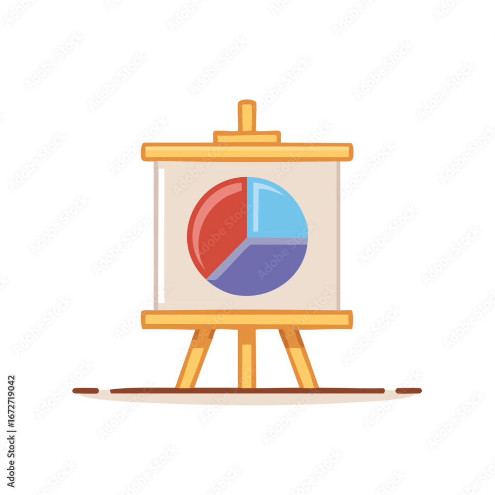Poster Pie Chart on Presentation Easel, Colorful Business Data Illustration, Data Visualization