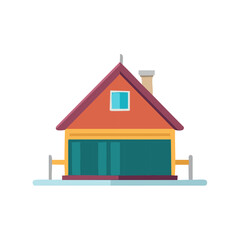 Fototapeta premium Charming flat illustration of a cozy house with a gambrel roof and garage doors