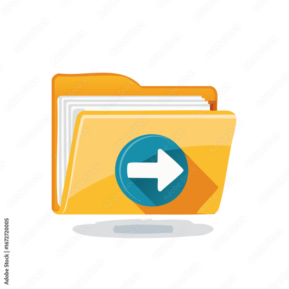 Poster document folder icon with blue arrow indicating data transfer or forward progress