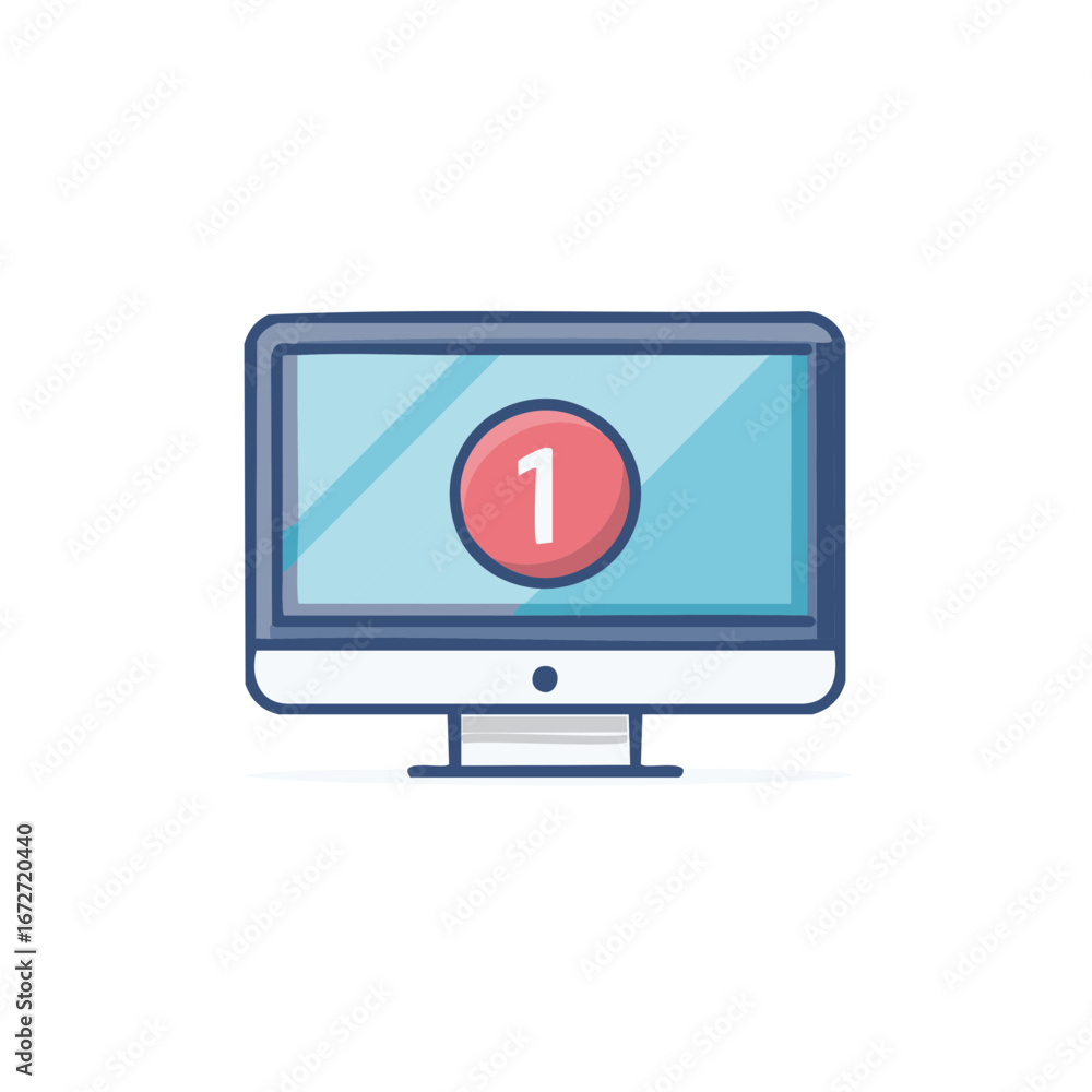 Aufkleber desktop computer screen showing a notification badge with the number one