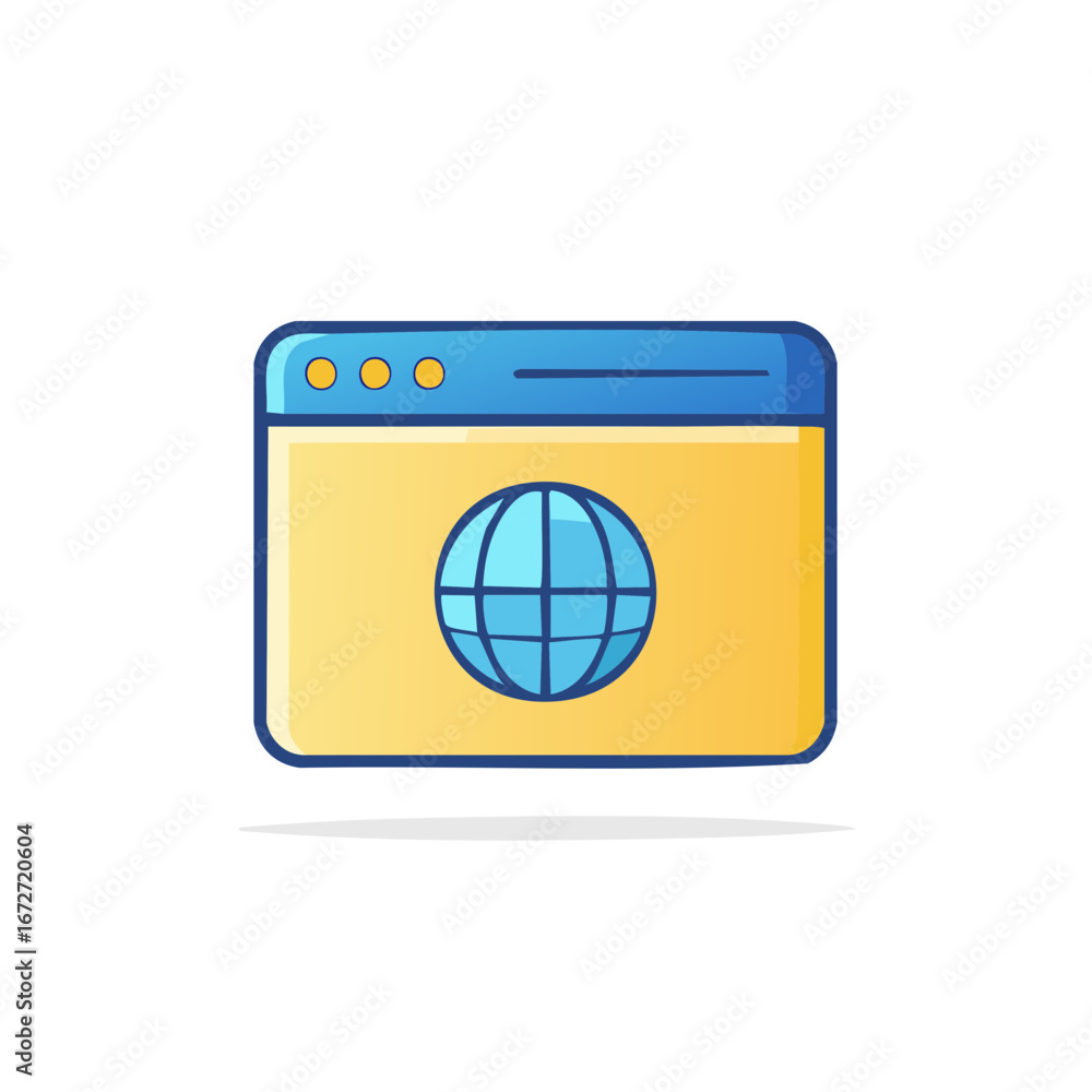Poster colorful browser window icon with globe symbol for internet connectivity
