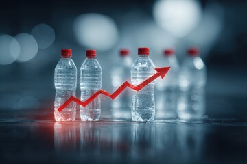 Water bottles with a rising graph