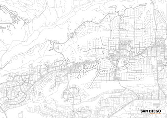 Fototapeta premium Vector city map of San Diego showing detailed highways and urban layout in zoomed view with city streets and infrastructure. 