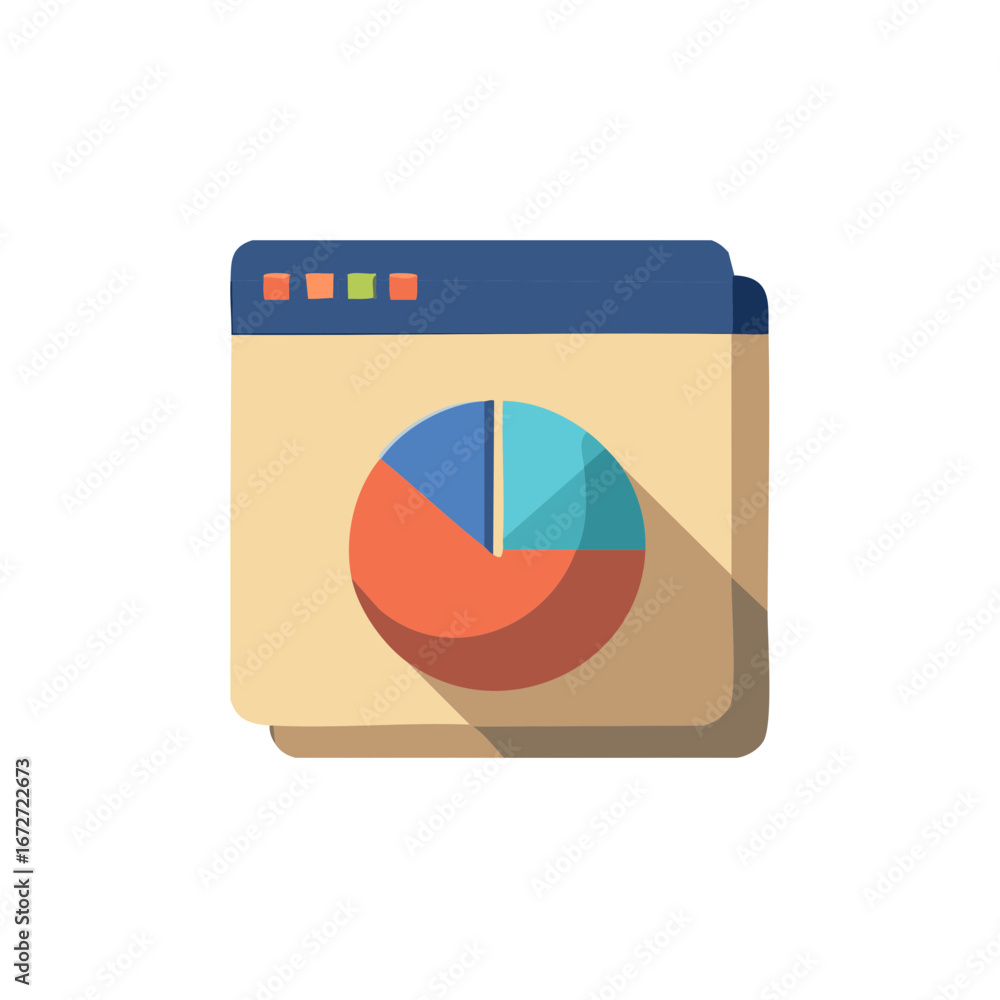 Fototapete colorful pie chart data in a web browser window icon, data analytics concept