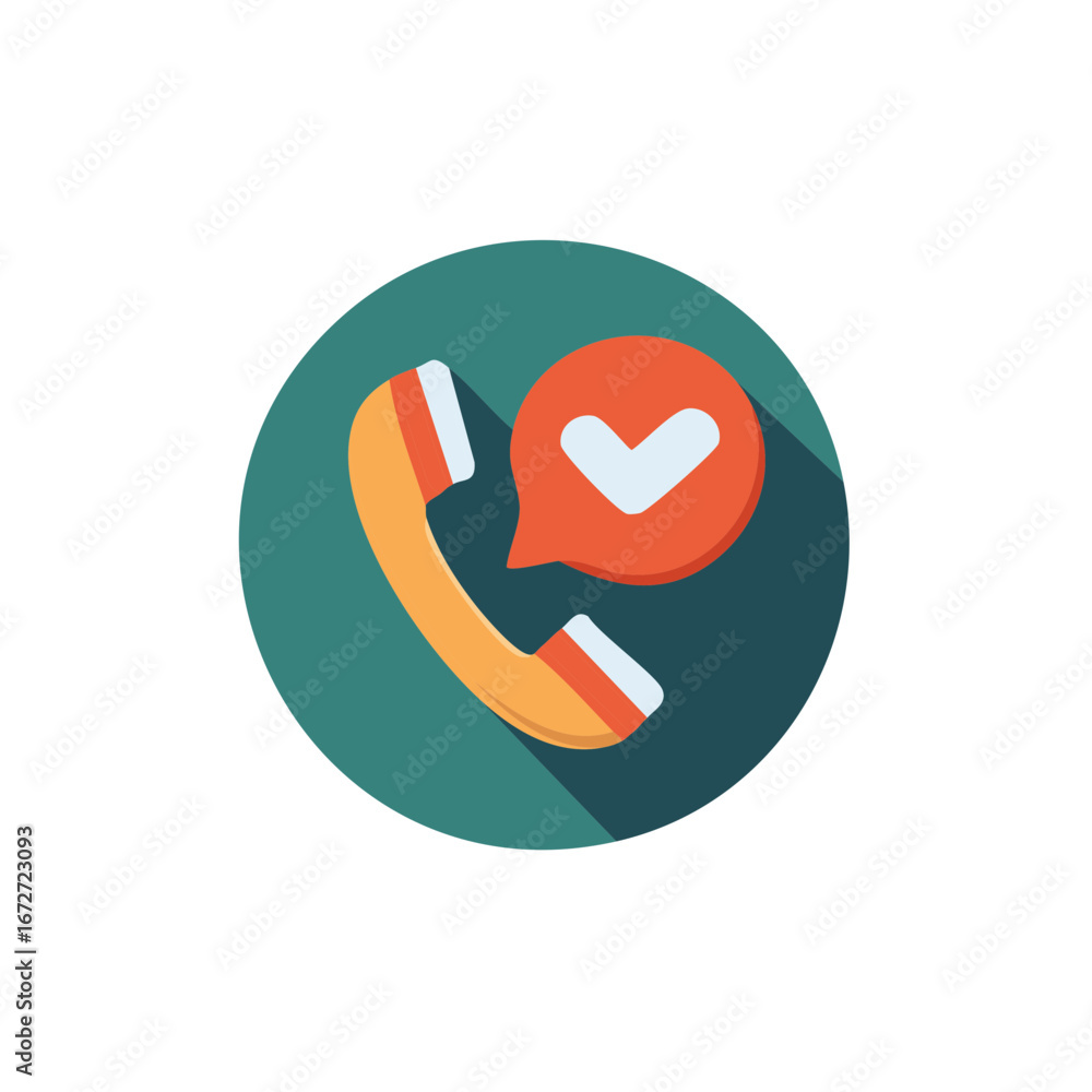 Aufkleber telephone handset with speech bubble and check mark for communication support and validation concept