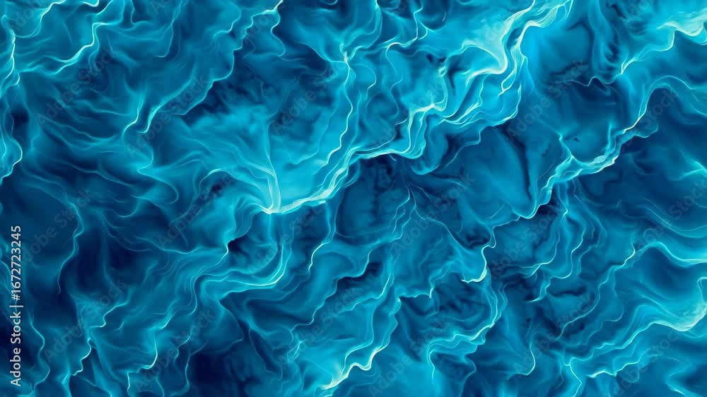 Poster mystical azure waves: an abstract portrayal of serene fluidity in a mesmerizing display of oceanic h