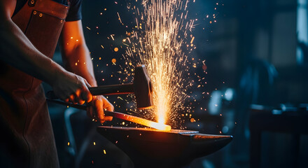 Kerajinan Pandai Besi: Pengrajin Membentuk Logam Panas di Atas Anvil dengan Palu