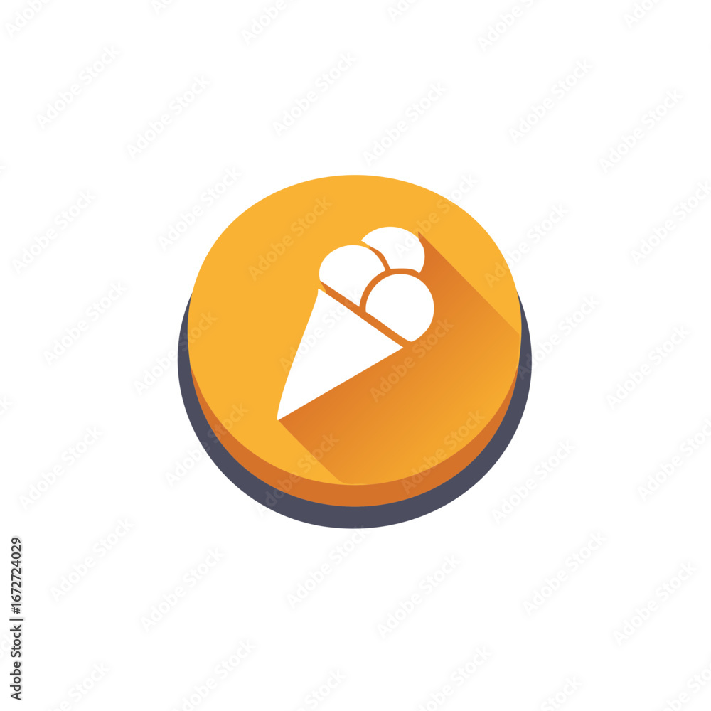 Poster ice cream cone design on a round orange background with a long shadow effect