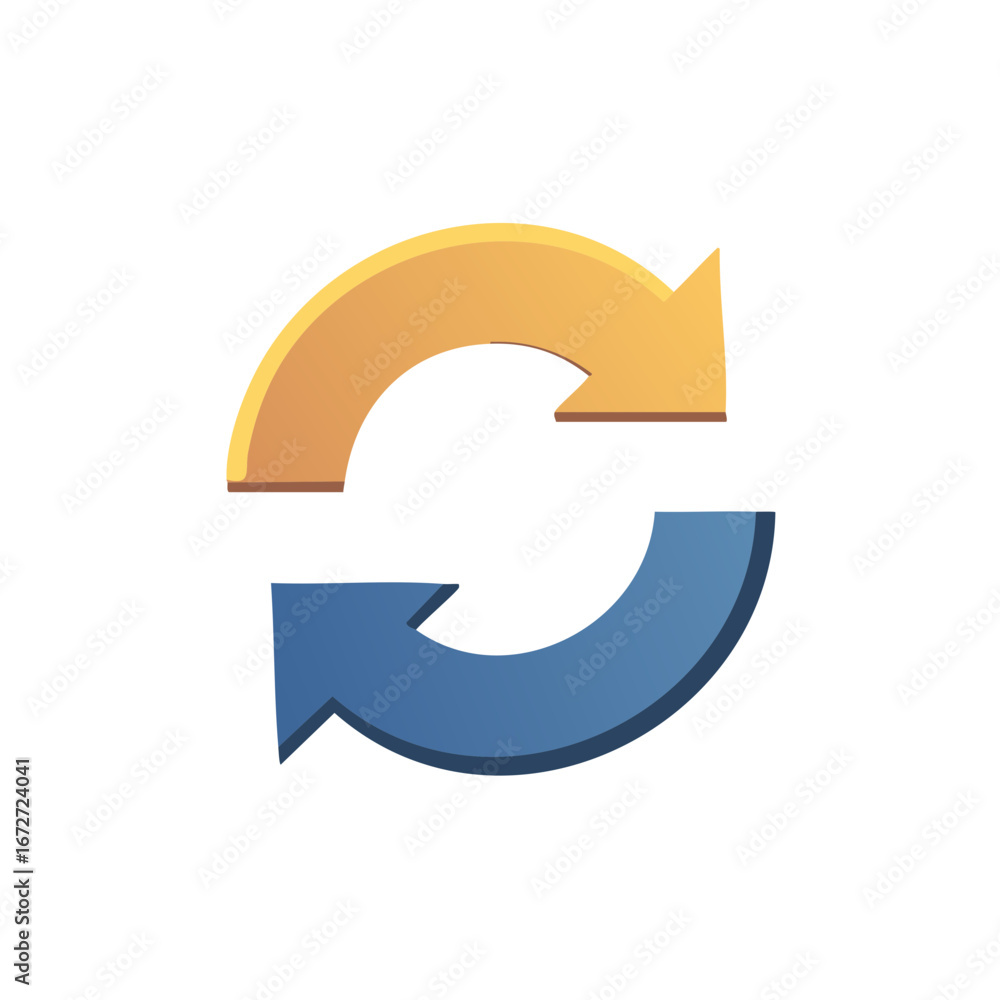 Poster isolated graphic of two circular arrows in opposite directions representing a process