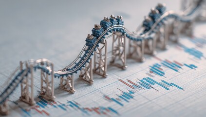 Miniature rollercoaster on financial chart