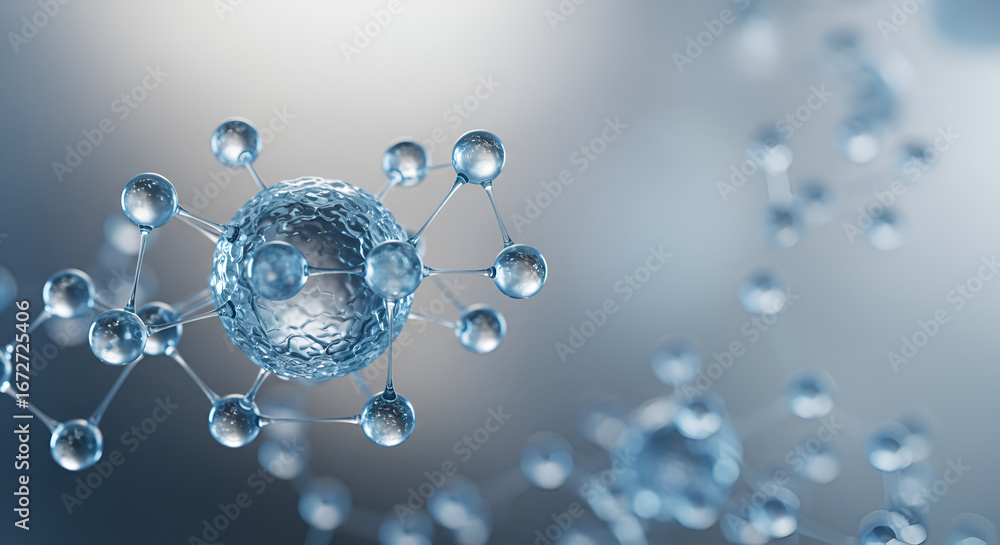 Aufkleber molecular structure with water droplets connected by lines on a soft background