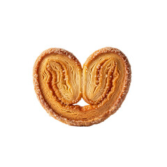 A palmiers pastry sits isolated with visible sugar granules and delicate layers.