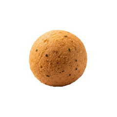 Fototapeta premium A spherical baked good sits against a stark, isolated background, showcasing its textured surface and seasoning.