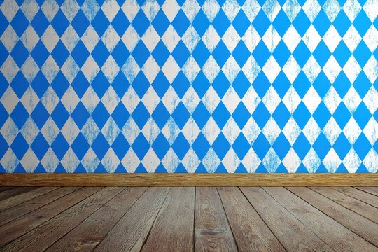 Empty room featuring Bavarian wallpaper and a wooden floor, waiting for furniture to bring life to its charming interior design