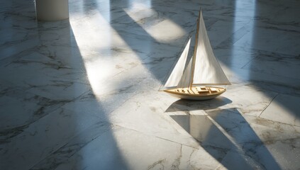 Sailboat on marble floor in sunlight