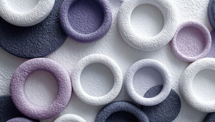Abstract circular shapes in muted colors, textured circles on a light background