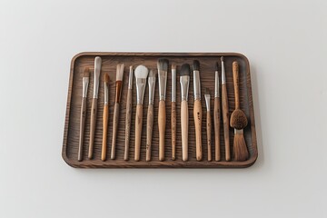 Wooden artist brushes neatly arranged high resolution picture