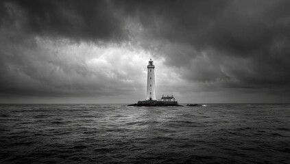 Fototapeta premium Lighthouse on a stormy sea in black and white