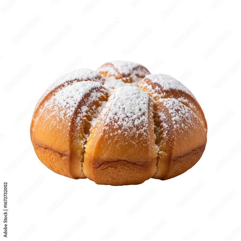 Poster cake is covered with powdered sugar and is shown in a centered studio shot. - high quality cake is c