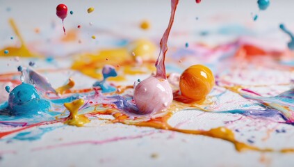 Colorful paint splatters and drops