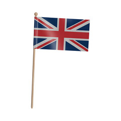 Miniature Union Jack flag waving proudly on a wooden stick, perfect for patriotic events and celebrations