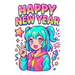 PNG Colorful anime New Year celebration