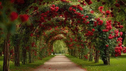 Rose archway path in garden