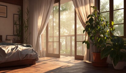 Cozy bedroom with morning light