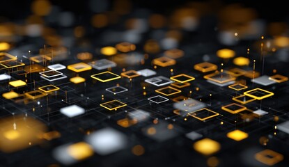 Abstract digital network of glowing squares