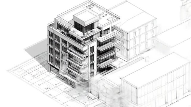 Architectural sketch of a multi-story building