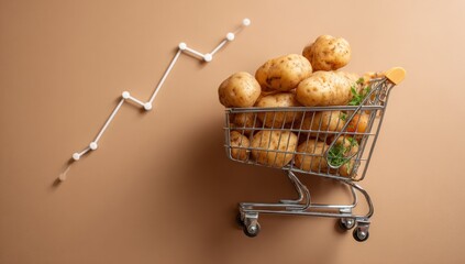 Potatoes in a shopping cart with a growth chart