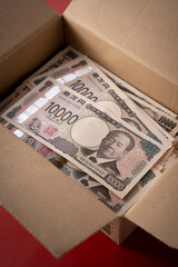 ダンボール箱に入った一万円札 100万円
