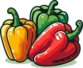 Colorful Bell Peppers Illustration – Red, Yellow, Green – Fresh Vegetable Clipart