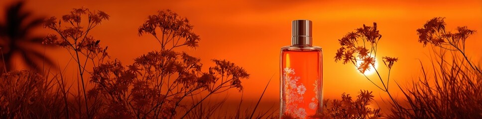 Sunset perfume ad featuring a bottle