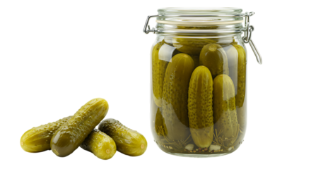 glass jar of pickled cucumbers transparent background 