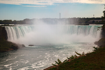 Impressive Horsehoe Falls and maid of the mist tour boat, Niagara river, Niagara Falls, Ontario, Canada