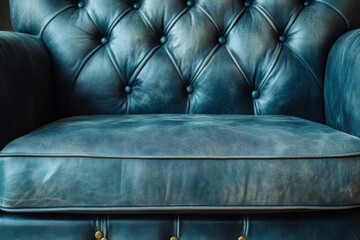Obraz premium Relax In Vintage, Close up Luxurious Of blue Leather Chair, and buttoned Texture