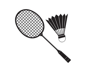 Black and White Vector Illustration of Badminton Racket and Shuttlecock