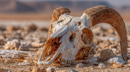 Obraz premium Desert Ram Skull: A Testament to Nature's Cycle