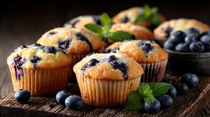 Delicious Fresh Baked Blueberry Muffins - Tempting Baked Goods with Juicy Fruit Toppings