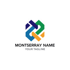 A modern and colorful logo design featuring interconnected geometric shapes and text.