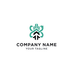 Abstract logo with upward arrow and building elements for business identity.